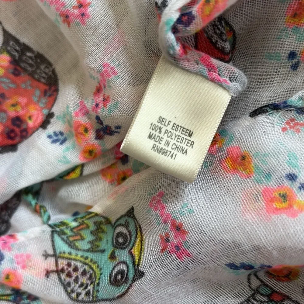 Owl Animal Print Sheer Gauze Infinity Scarf White & Neon colorful Whimsical